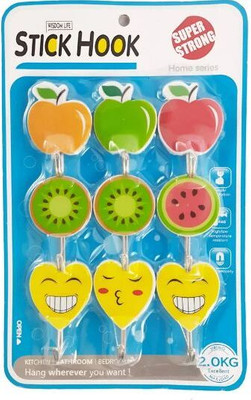 VS Enterprises VS Fruit & Emoji Decorative Wall Stick Hooks (Pack of 18) Hook 18(Pack of 18)
