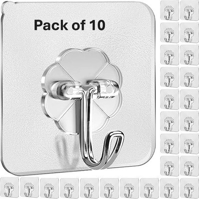 KHODAL E-SKY Strong Adhesive Wall Door Sticky Hanger Holder for Kitchen And Bathroom Hook 10(Pack of 10)