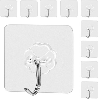 Dhanya Mart PVC Wall Hooks – Self Adhesive Transparent Hooks for Bathroom,Kitchen&Bathroom Hook 10(Pack of 10)