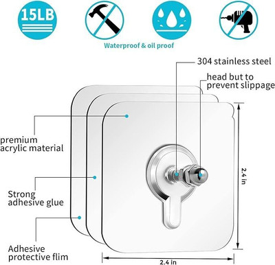 trendsetters creation 20 Pcs Self Adhesive Heavy Duty Transparent Nail Screw Sticker Hooks X20.42 Swivel Hook 20(Pack of 1)