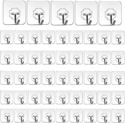 XBEY Adhesive Plastic Wall Hooks Hangers for Hanging Robe, Coat, Towel, Keys, Bags Hook 50(Pack of 50)
