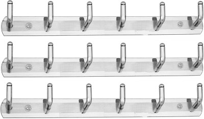 DACWIN 6 Pin Hook Stainless Steel Bathroom Cloth Hooks Hanger Key Holder Door Wall Hook Rail 6(Pack of 3)