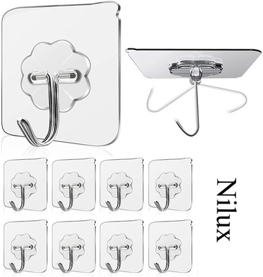 NILUX 10 Pcs Self-Adhesive Wall Hooks Heavy Duty Transparent Hooks for Home & Office Hook 10(Pack of 10)