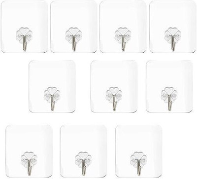Rajdhani Enterprise Transparent Heavy Duty Adhesive Hooks for Wall Plastic Hooks Hook 10(Pack of 10)