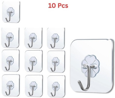 GATHA SALES Transparent Wall Hooks, Heavy Duty Waterproof & Removable Sticky Hooks Hook 10(Pack of 10)
