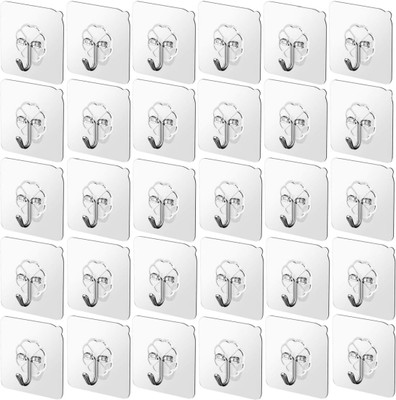 XBEY Self-Adhesive Wall Hooks | Transparent Drill Free Sticky Hangers | Hook 30(Pack of 30)