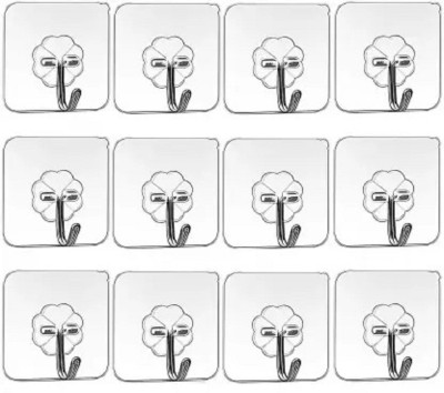 NUB'S Plastic Hook self adhesive wall hanger transparent plastic hook set Hook 12(Pack of 10)