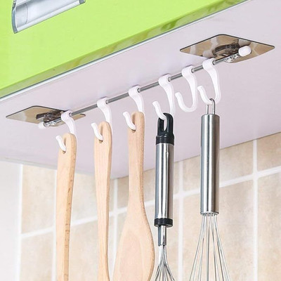 Khunt Enterprise Wall Mounted Utensil Hanging Rack for Kitchen, Bathroom Towel Hanger Hook Rail 6(Pack of 1)
