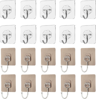 HI-HOPE Self Adhesive Stainless Hooks Wall Hook for Kitchen Bathroom Shower Utility Hook Hook 20(Pack of 15)
