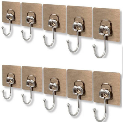Aarykart Waterproof Big Adhesive Heavy Duty Sticky Stainless Steel Hook Hook 10(Pack of 10)