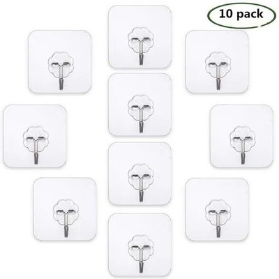 Matolia Heavy-Duty Transparent PVC Wall Hooks – Pack of 10, Strong Adhesion Hook 10(Pack of 10)