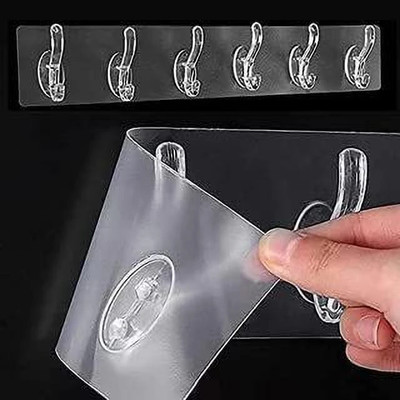 Bhakti Creation 6 In 1 Self Adhesive Wall Hooks, Heavy Duty Sticky Hooks for Hanging , Hook 6(Pack of 1)