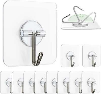 HI-HOPE Self Wall Hooks Heavy Duty WaterProof 8 Kg Capacity Strong Adhesive Wall Mounted Hook 12(Pack of 12)