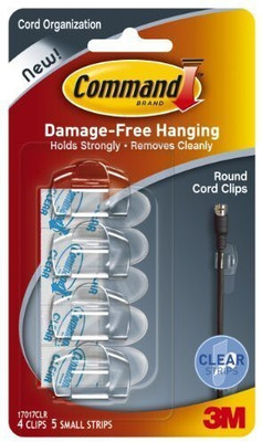 Command 3M Round Clear Cord Plastic Clips, Holds Strongly, 5 strips Hook 4(Pack of 1)
