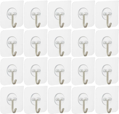 HI-HOPE Self Adhesive Sticker Hanger | No-Drill Plastic Wall Hooks Hook 20(Pack of 20)