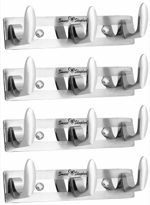 Smart Shophar Stainless steel Wall Hook Trums 3 legs Wall-mounted Utility Hat Entryway Key Hook Rail 3(Pack of 4)