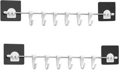 Mopslik Self Adhesive Stick On Kitchen/Bathroom Organizer Hanging Stick On Wall Hooks Hook Rail 6(Pack of 2)