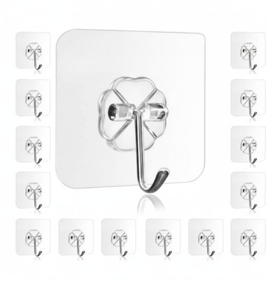 DS MRT Adhesive Hooks Hanger Towel Hooks Heavy Duty Wall Hooks for Hanging I Hook 1(Pack of 15)