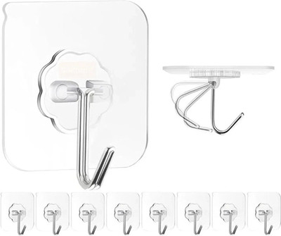 PRIMEFINDS Self Adhesive Wall Hooks For Hanging Frames & Household Items, Stainless Steel Hook 10(Pack of 10)