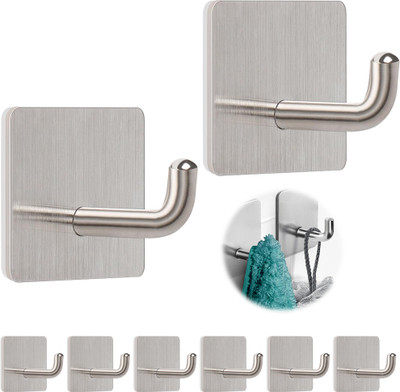ELEPHANTBOAT Self Adhesive Wall Hooks 8 Pack Heavy Duty Stainless Steel Hooks for Home Use Hook 1(Pack of 8)