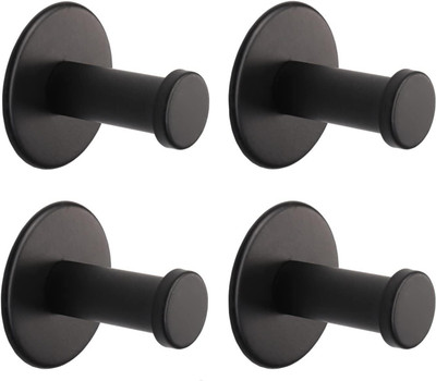 eshopy Self-Adhesive Stainless Steel Hooks Round Black Towel Hook 4(Pack of 4)