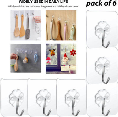 Whandly Adhesive Utility Hooks (6) Reusable Stainless Hooks Waterproof and Oilproof Hook 6(Pack of 6)