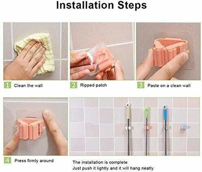 SJK Multicolor Plastic Broom Holder(6 Holders)
