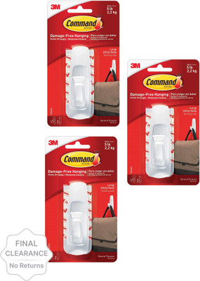Command Plastic Utility Hook – Large White Hook 3  (Pack Of 3) For Rs. 85 @ 81 %