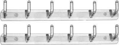 DACWIN Stainless Steel L Type Wall Hook Clothes Hanger Khunti 6 Legs Silver Hook Rail 6(Pack of 2)