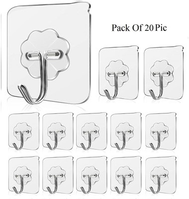 Kappali Strong Adhesive Wall Door Sticky Hanger Holder for Kitchen And Bathroom Hook 20(Pack of 20)