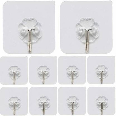 NMS TRADERS Adhesive Wall Hooks for Nail Free Strong Stainless Steel Grip PINX10.123 Swivel Hook 10(Pack of 1)
