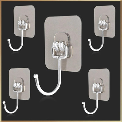 XBEY PVC Waterproof Big Adhesive Heavy Duty Sticky Stainless Steel Hook 5 Hook 5(Pack of 5)
