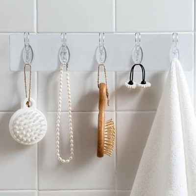 eshopy Self Adhesive Heavy Duty Hook Rail with 6 Hooks (No Drill/Nail) HG013 Hook Rail 6(Pack of 1)