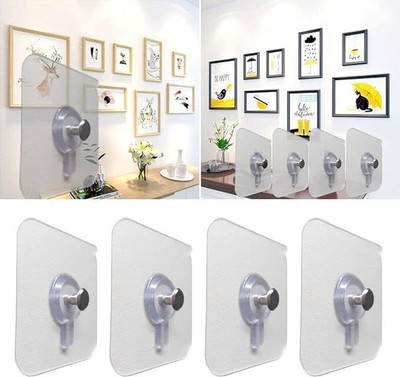 Fourfox Self Adhesive No Drill Wall Nail Photo Hook for hanging Photo Frame Hook 8(Pack of 8)