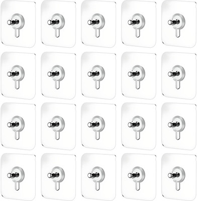 Vexton Heavy Duty Multipurpose Strong Self Adhesive PVC Transparent Sticker Wall Hooks Hook 1(Pack of 20)