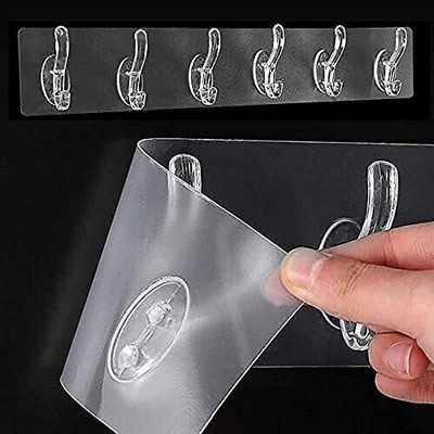 Neelameretail NEW_6pcs Self Adhesive Hooks Heavy Duty,WaterProof 10 Kg Capacity Wall Hooks Hook 6(Pack of 6)
