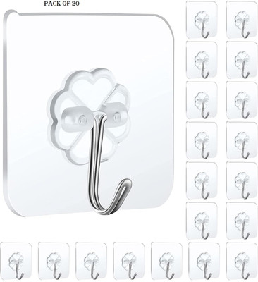 SWAPKART Transparent Self Adhesive Waterproof Wall Hooks for Kitchen and Bathroom Hook 20(Pack of 20)
