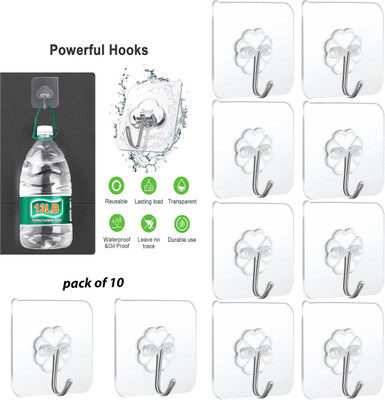 Handybee Strong Hook (Pack of 10) Wall Door Sticky Hanger Holder for Kitchen And Bathroom Hook 10(Pack of 10)