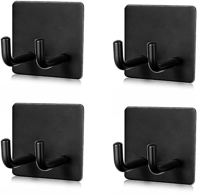 JIALTO Heavy-Duty Self-Adhesive Double Hooks - double hook black Hook 4(Pack of 4)