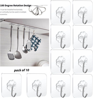 Handybee Strong Hook (Pack of 10) Wall Door Sticky Hanger Holder for Kitchen And Bathroom Hook 10(Pack of 10)