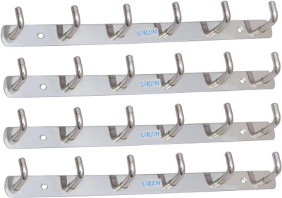 Albatroz Steel Bathroom Cloth Hooks Hanger Door Wall Robe Rail Holder Hanging Keys Hook Rail 6(Pack of 4)