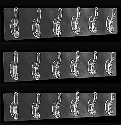 HXOSET 6in1 Adhesive Sticker 18 Hook Heavy Duty Sticky Hooks for Hanging(PACK OF 3) Hook Rail 18(Pack of 3)