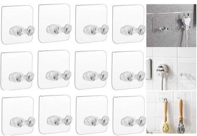 QARB Multi-Function Wall Storage Hook Transparent Power Plug Self Adhesive Sticker Hook 12(Pack of 12)