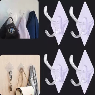 RAIYARAJ Self Adhesive Plastic Wall Cloth Hanger Hooks Heavy Duty For Kitchen/Bathroom Hook 4(Pack of 4)