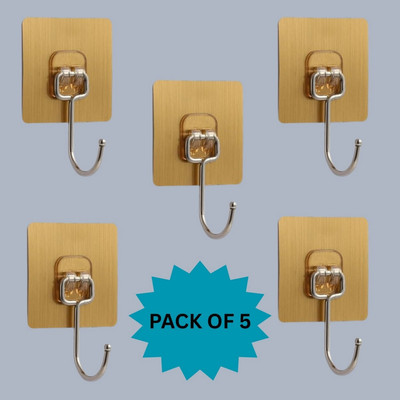 ORIDOR Heavy Duty Adhesive Wall Hook – Golden Base Stainless Steel Hanger Hook 1(Pack of 5)