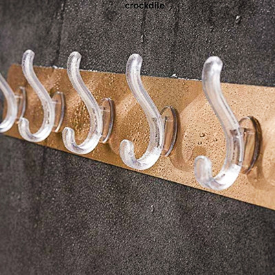 crockdile Transparent Stick-On Hooks for Damage-Free Hanging Hook Rail 6(Pack of 1)