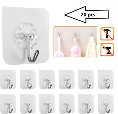 KHODALEWAY Strong Adhesive Wall Door Sticky Hanger Holder for Kitchen And Bathroom Hook 20(Pack of 20)