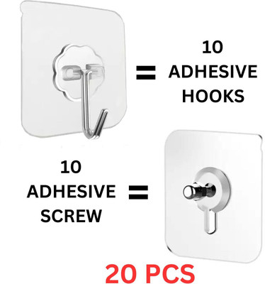 Shreejee (Combo of 20) 10 Pcs Wall Sticker Hook & 10 Pcs Bolt Screw Hooks Hook 20(Pack of 20)