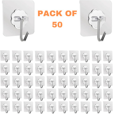 BK 10 IMPORT & EXPORT Wall Hooks Without Drilling, Self Adhesive Hooks for Wall Hook 50(Pack of 50)