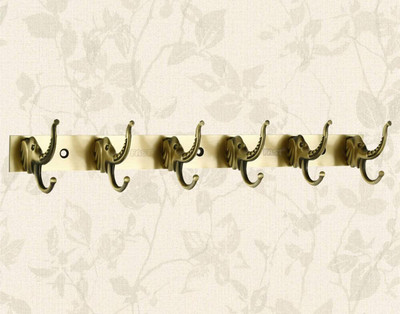 FAST CH16 Brass Antique Elephant 6 Double Hanging Clothes Hooks Pins Hanger Holder Hook Rail 6(Pack of 1)